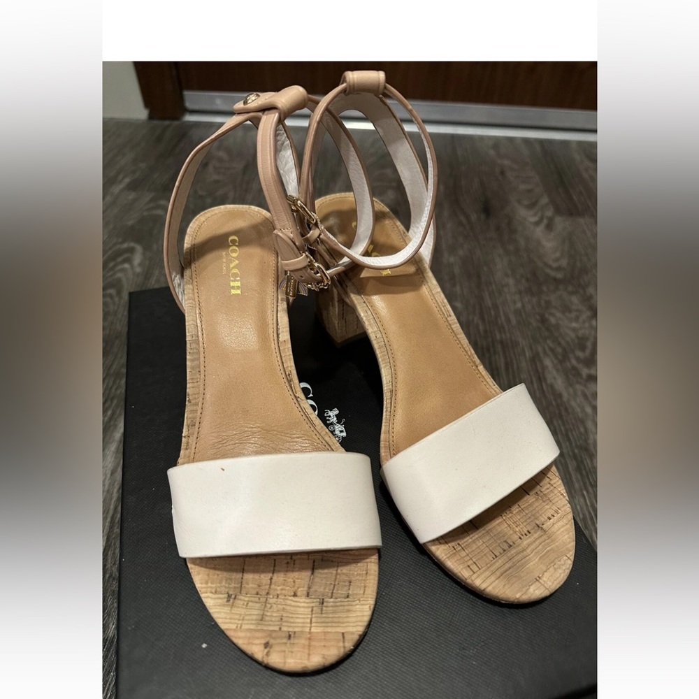 Coach Thompson ankle strap heeled sandals, size 6.5